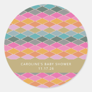 Colorful Mod Geometric Shapes Custom Baby Shower Classic Round Sticker