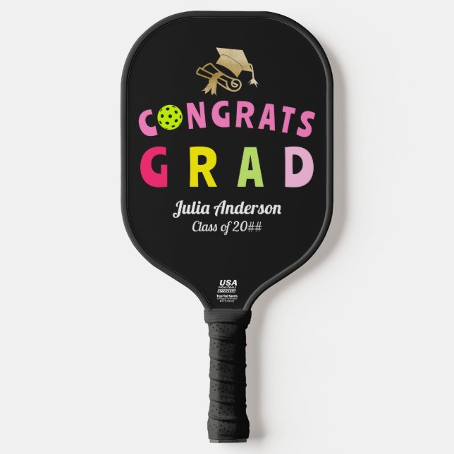 Colorful Modern 2024 Graduation Congrats GRAD Pickleball Paddle (Front)
