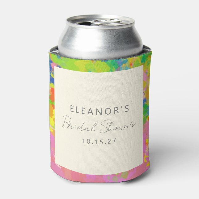 Colorful Modern Abstract Art Bridal Shower Custom Can Cooler (Can Front)