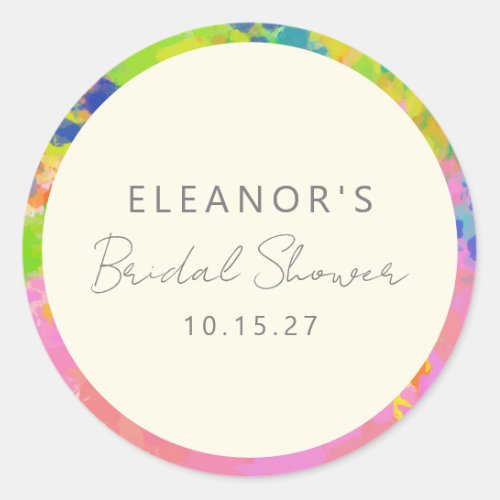 Colorful Modern Abstract Art Bridal Shower Custom Classic Round Sticker