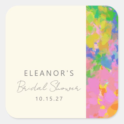 Colorful Modern Abstract Art Bridal Shower Custom Square Sticker