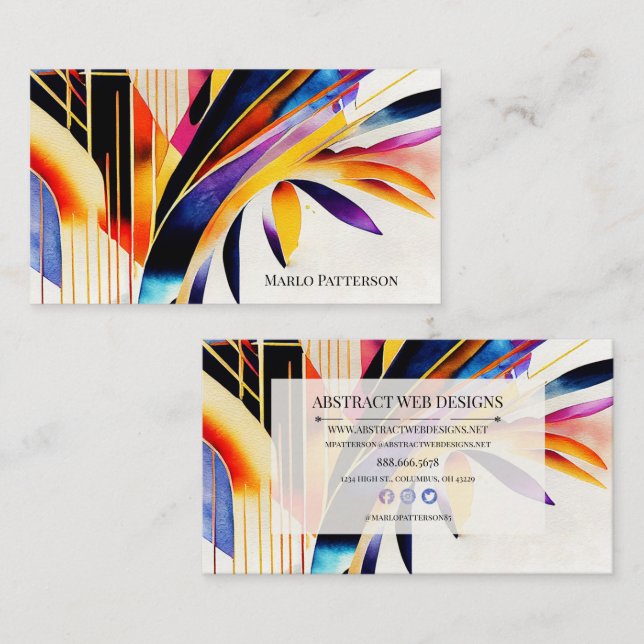 Colorful Modern Abstract Art Business Card (Front/Back)