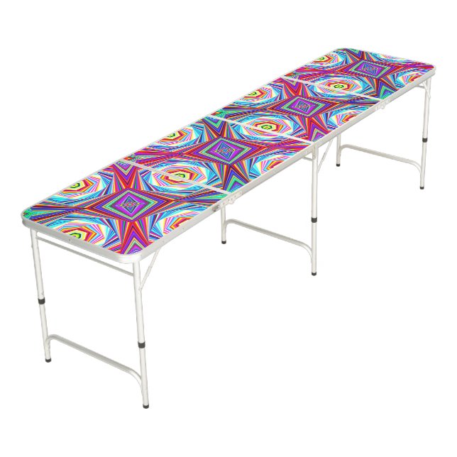 Colorful Modern Abstract Art Kaleidoscopic Design Beer Pong Table (Angled)