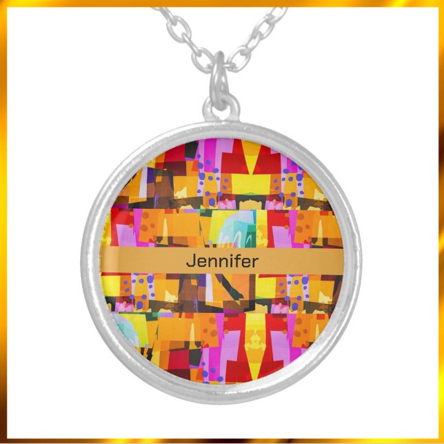 Colorful Modern Abstract Art Pattern Silver Plated Necklace (Creator Uploaded)