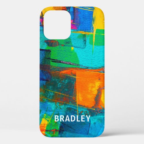 Colorful Modern Abstract Art Personalized Name iPhone 12 Case