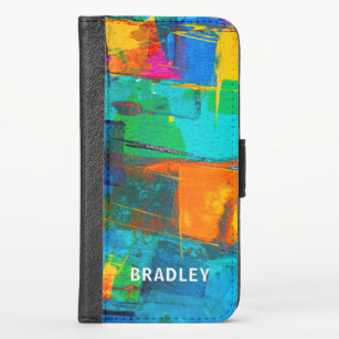 Colorful Modern Abstract Art Personalized Name iPhone X Wallet Case