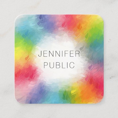 Colorful Modern Abstract Art Rainbow Colors Trendy Square Business Card
