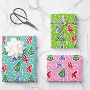Colorful modern abstract Christmas trees holiday Wrapping Paper Sheets