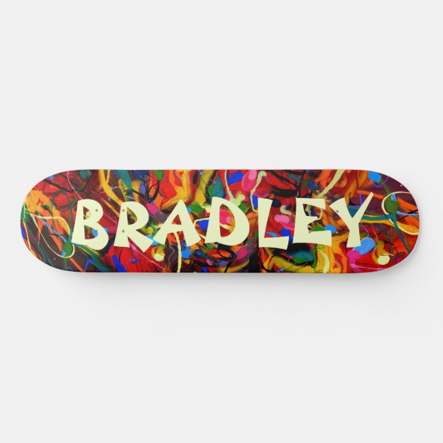 Colorful Modern Abstract Custom Personalized Name Skateboard (Horz)