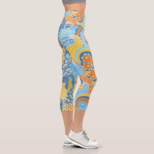 Colorful Modern Abstract Floral Girly Chic Pattern Capri Leggings