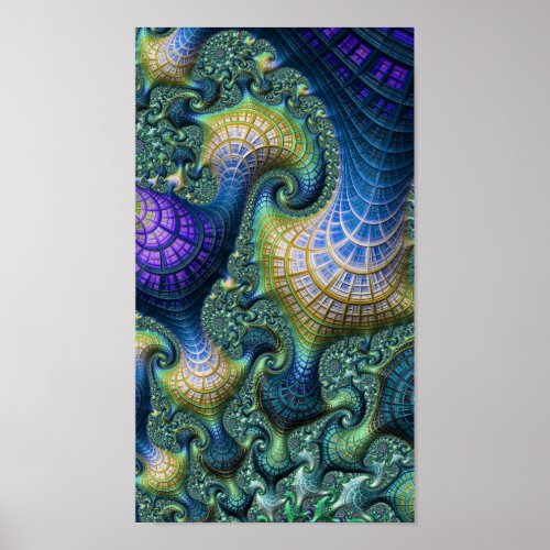 Colorful Modern Abstract Fractal Alien Landscape Poster