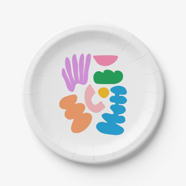 Colorful Modern Abstract Geometric Shapes Art Paper Plates (Front)