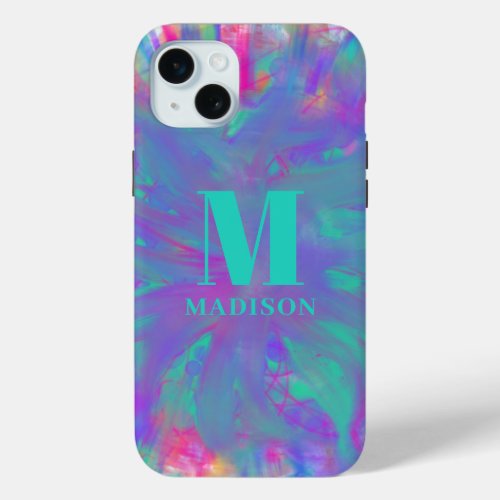 Colorful Modern Abstract Monogram iPhone 15 Plus Case