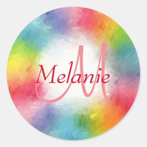 Colorful Modern Abstract Monogram Template Custom Classic Round Sticker