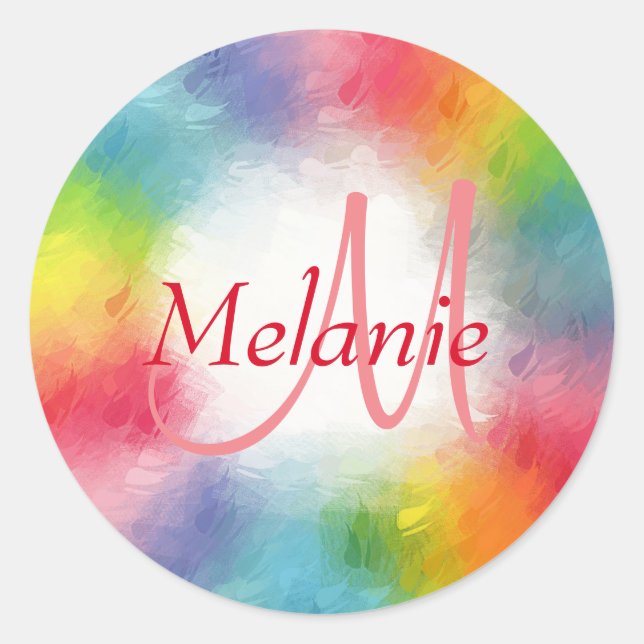 Colorful Modern Abstract Monogram Template Custom Classic Round Sticker (Front)