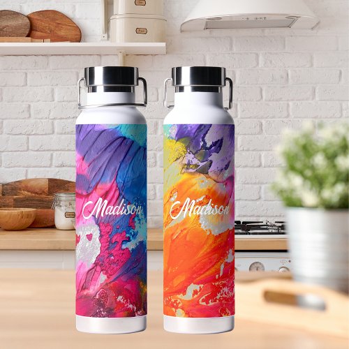 Colorful Modern Abstract Paint Add Name Water Bottle