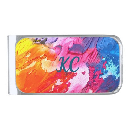 Colorful Modern Abstract Paint All_Over_Print Silver Finish Money Clip