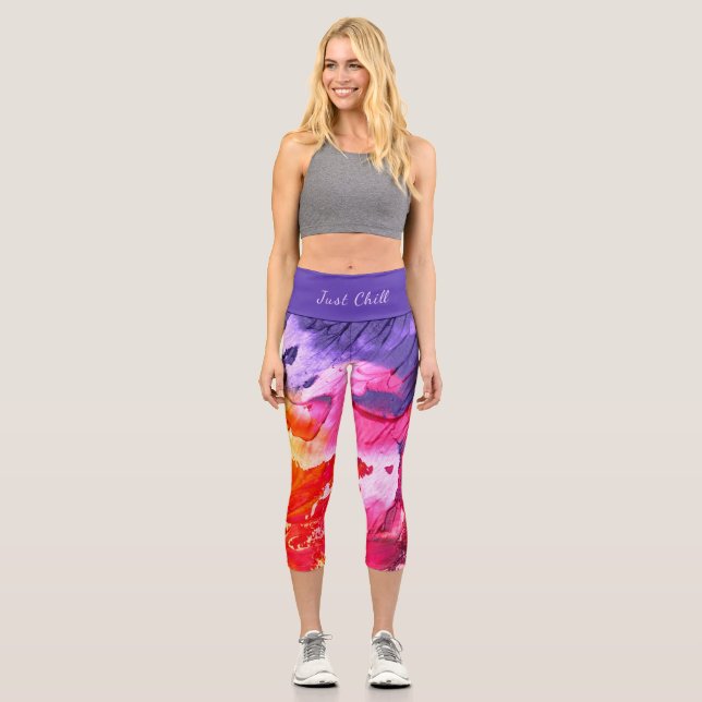 Colorful Modern Abstract Paint Just Chill Capri Leggings (Front)