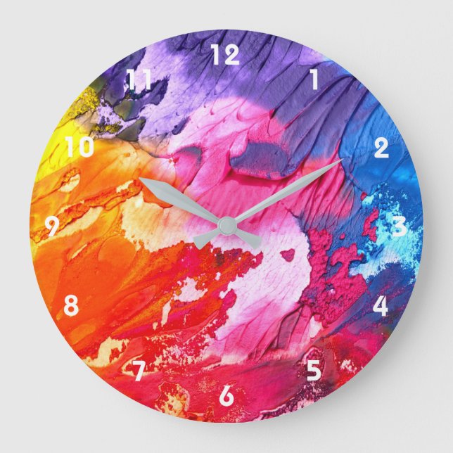 Colorful Modern Abstract Paint Large Clock (Front)