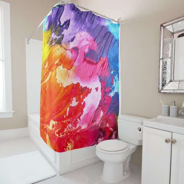 Colorful Modern Abstract Paint Shower Curtain (In Situ)