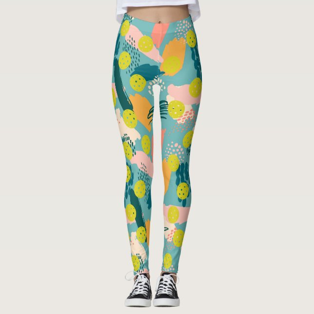 Colorful Modern Abstract Pattern Crazy Pickleball Leggings (Front)