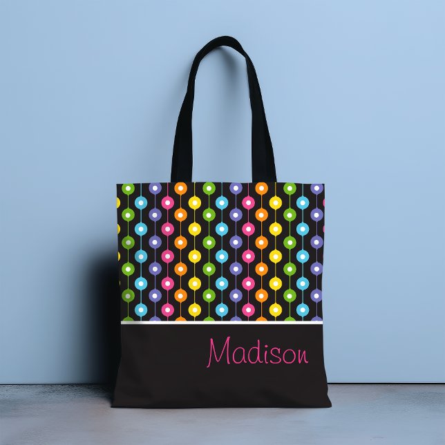 Colorful Modern Abstract Rainbow Pattern Name Tote Bag (Creator Uploaded)