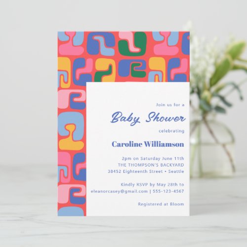Colorful Modern Abstract Red Unique Baby Shower Invitation
