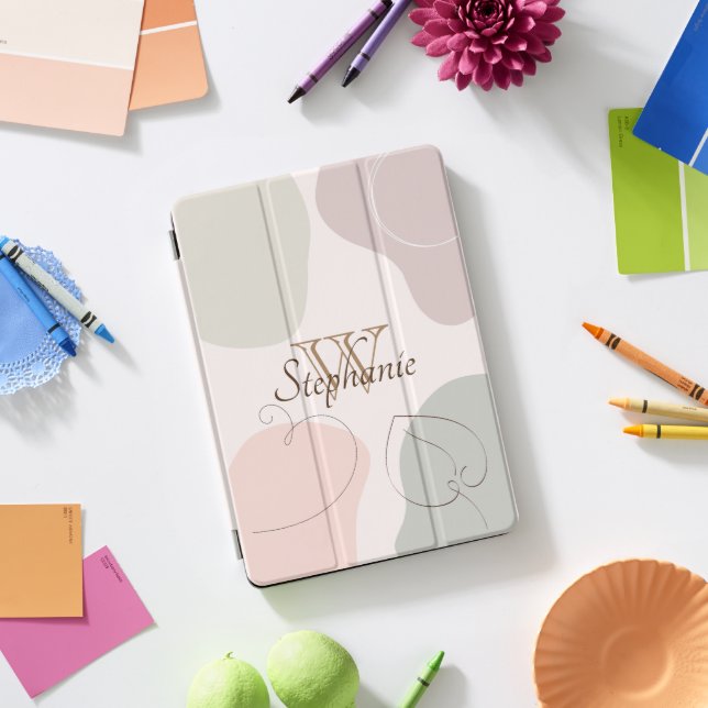 Colorful Modern Abstract Shapes Monogram iPad Pro Cover (Desk)