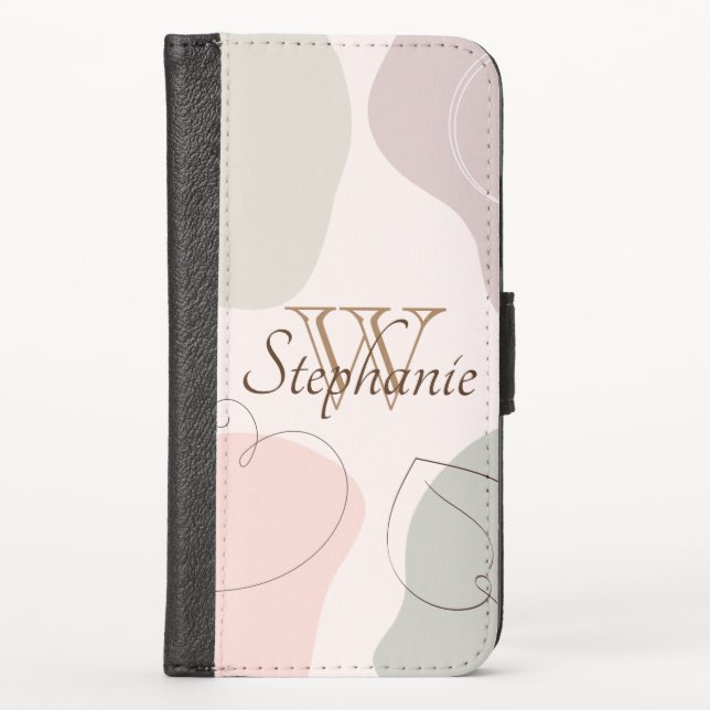 Colorful Modern Abstract Shapes Monogram iPhone Wallet Case (Front)