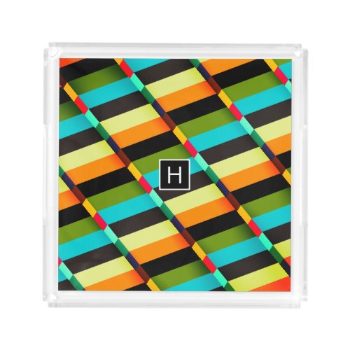 Colorful Modern Abstract Stripes  Monogram Acrylic Tray