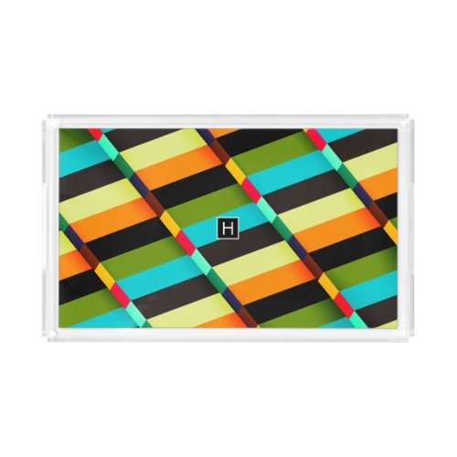 Colorful Modern Abstract Stripes  Monogram Acrylic Tray