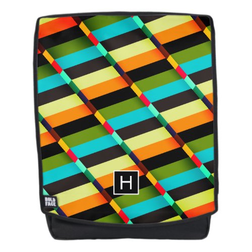 Colorful Modern Abstract Stripes  Monogram Backpack