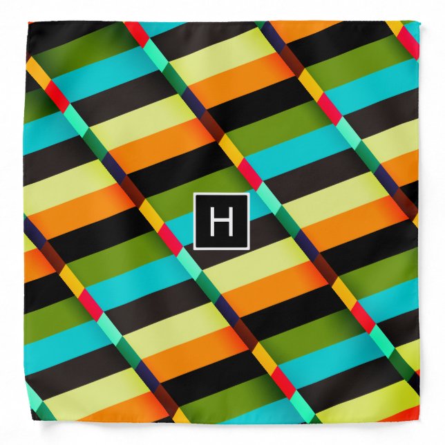 Colorful Modern Abstract Stripes & Monogram Bandana (Front)