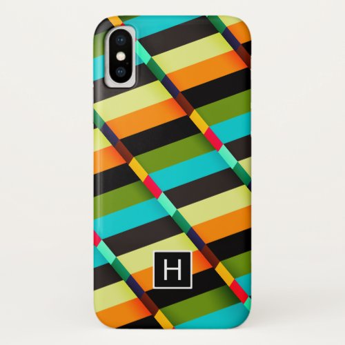 Colorful Modern Abstract Stripes  Monogram iPhone X Case