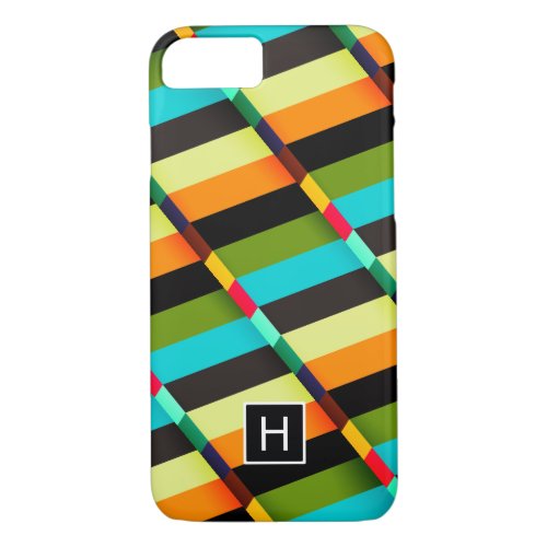Colorful Modern Abstract Stripes  Monogram iPhone 87 Case
