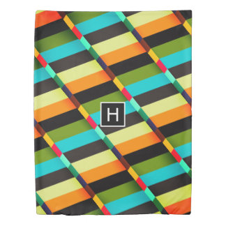 Colorful Modern Abstract Stripes & Monogram Duvet Cover