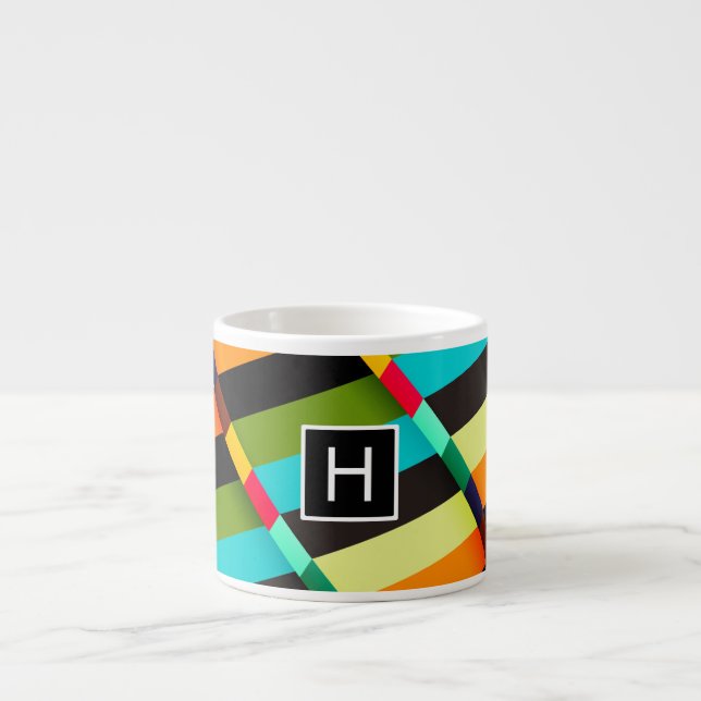 Colorful Modern Abstract Stripes & Monogram Espresso Cup (Front)