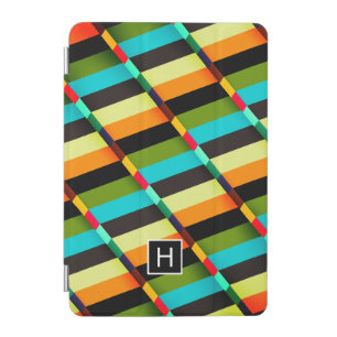 Colorful Modern Abstract Stripes & Monogram iPad Mini Cover
