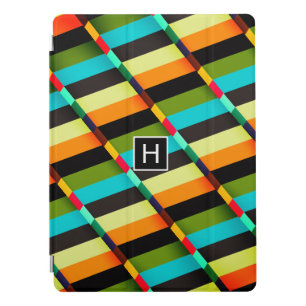 Colorful Modern Abstract Stripes & Monogram iPad Pro Cover