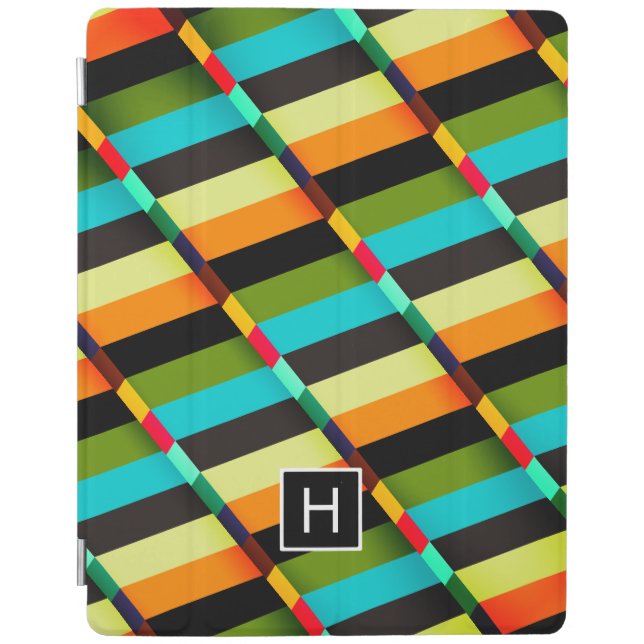 Colorful Modern Abstract Stripes & Monogram iPad Smart Cover (Front)