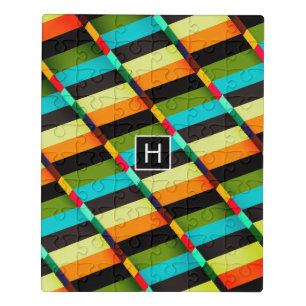 Colorful Modern Abstract Stripes & Monogram Jigsaw Puzzle
