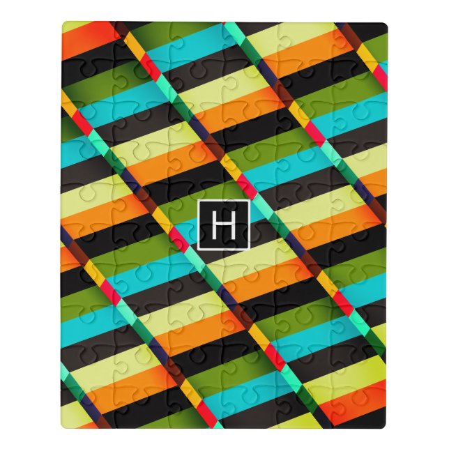 Colorful Modern Abstract Stripes & Monogram Jigsaw Puzzle (Puzzle Vertical)