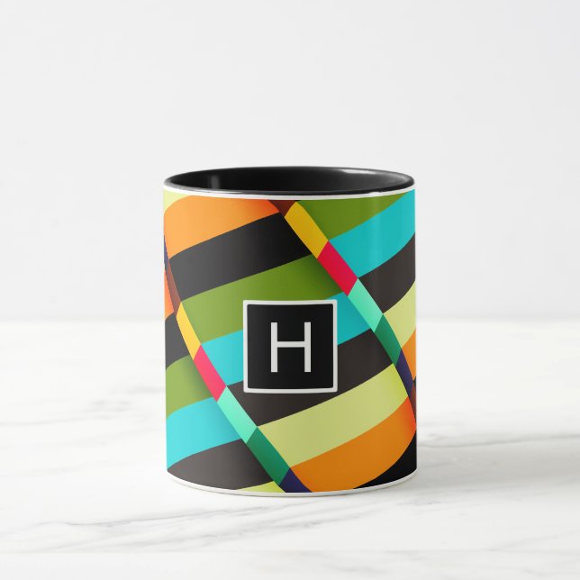 Colorful Modern Abstract Stripes & Monogram Mug (Center)