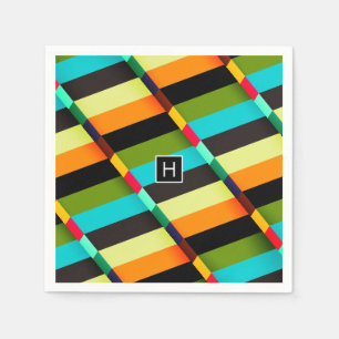 Colorful Modern Abstract Stripes & Monogram Napkins