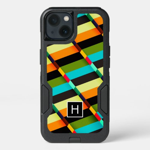Colorful Modern Abstract Stripes  Monogram iPhone 13 Case