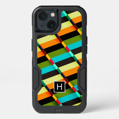 Colorful Modern Abstract Stripes  Monogram iPhone 13 Case