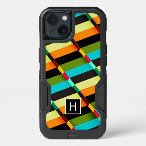 Colorful Modern Abstract Stripes  Monogram iPhone 13 Case