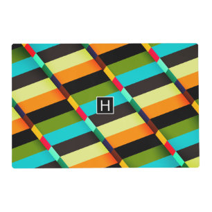 Colorful Modern Abstract Stripes & Monogram Placemat