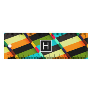 Colorful Modern Abstract Stripes & Monogram Ruler