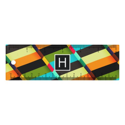 Colorful Modern Abstract Stripes  Monogram Ruler